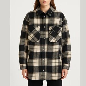 14. H&M Divided Monochrome Black White Plaid Shirt Jacket Shacket